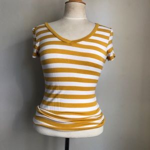White and yellow stripped shirt